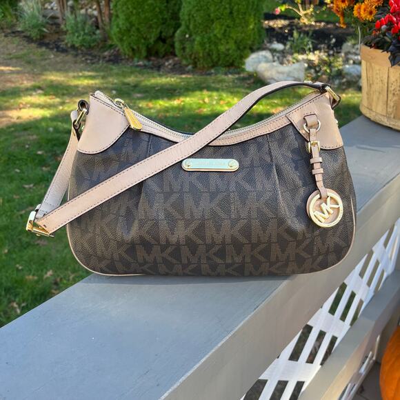 MICHAEL KORS Leather Signature Shoulder Bag, Brown & Tan - Picture 6 of 11